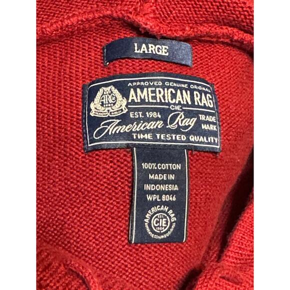 American Rag Sweater Drawstring Hood Red Cotton Size Large - Picture 5 of 6